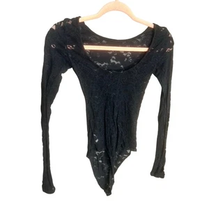 Body American Eagle Boho Floral Manga Larga Negro Ver a Través XXS Grunge  - Imagen 1 de 13