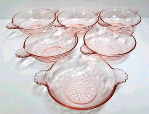 Juego de 6 cuencos de fruta vintage de 4,5" con bayas ópticas de diamante de vidrio rosa Anchor Hocking - Imagen 1 de 10