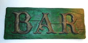50% OFF SALE Vintage "BAR" Sign Hand Painted Plaster Tavern Home Bar Faux Wood - Picture 1 of 4