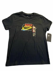 Nike Youth Girls Black Tee Shirt with Rainbow Colored Logo Size L NEW - Picture 1 of 3