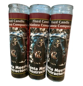 Santa Muerte Negra Destructora Veladora, Holy Death Black Destruction Candle - Picture 1 of 2