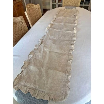 Corredor de mesa con volantes de 75 pulgadas mezcla de lino decoración de granja comedor neutro Foto 1 de 3