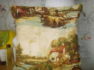 B MADE IN COUNTRY TOILE  GUN DOG  RETREIVER COTTON CUSHION COVER   FITS 16" PAD - Picture 1 of 2