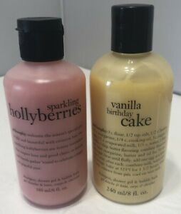 Philosophy Hollyberries 6oz Vanilla Birthday Cake 8oz Shower Gel shampoo Bath