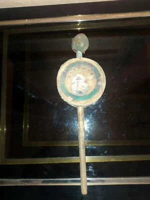 jouet ancien XIX eme en carton papier , Tambourin de mendiant , hochet .... - Photo 1/4