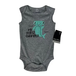 Okie Dokie Baby Sleeveless Bodysuit My First Chomper Shark Gray Size 6 M New - Picture 1 of 6