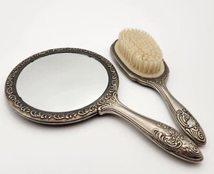 Vintage Silber Teller Jugendstil Handspiegel und Bürste Waschtisch Set - Bild 1 von 14