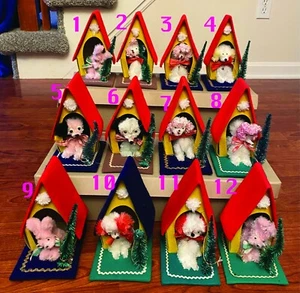 Vintage Kitsch 1950s Japan Felt & Chenille Christmas Dog w/ Doghouse Your Choice - Picture 1 of 1