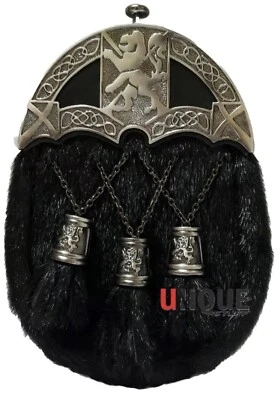 Vestido Completo Escocés Hombre León Diseño Rampante Negro Antiguo Cantle Kilt Esporran. Foto 1 de 4