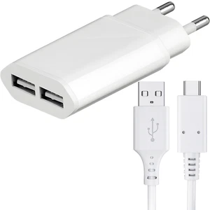 EU 2 Pin to Dual USB Plug Adapter, Travel Charger, Europe Adaptor iPhone Samsung - Picture 1 of 1