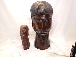 Vintage Hand Carved Wooden Folk Art African Man Head Bust Sculpture 15" Tall - Picture 1 of 8