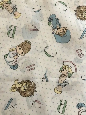 Vtg Precious Moments Alphabet Fabric 4 Yards Angel Boy Girl Baby Lion Bunny 1090 - Image 1 of 4