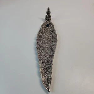 Quemador de incienso India - Buda de metal ornamentado hoja grande piedra decorativa azul - Imagen 1 de 12