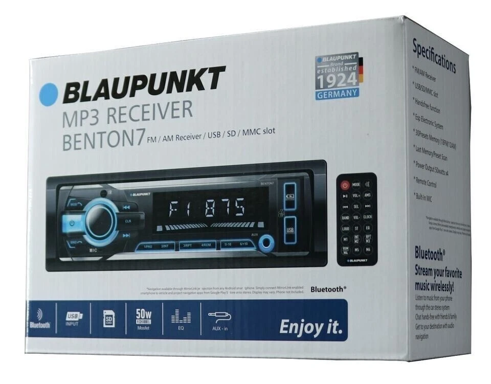 Blaupunkt 1-Din MP3 Car Audio Bluetooth Receiver w/FM/AM/USB/SD/MMC BENTON7 - Image 1 of 1