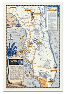 Florida Map by Tamiami Trail Tours c. 1937 | Vintage Style Wall Art Print Poster - Picture 1 of 12