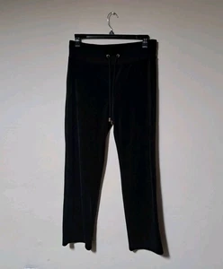 Halston Womens Rib Velour Pull On Black Pants Sz. M Loungewear - Picture 1 of 8
