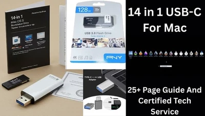 14 in 1 Mac Bootable Flash Drive W/ USB-C Adapter, Guide, And Tech Service - Image 1 of 4