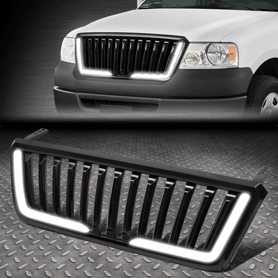 [LAMA VERTICAL] PARA 04-08 FORD F150 NEGRO BRILLANTE PARACHOQUES DELANTERO REJILLA CON LED DRL Foto 1 de 4