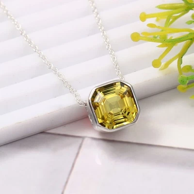 Gelbe Saphir Asscher Schnitt Anhänger, 925 Sterlingsilber, September Monatsstein - Bild 1 von 4