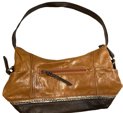 The Sak Kendra Hobo Shoulder Bag Purse  Soft Browns Leather Brass Snake Trim - Image 1 of 4