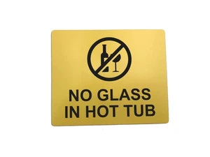 🟡 Gelbes Schild "Kein Glas im Whirlpool" - Aluminium selbstklebend Spa Sicherheitshinweis - Bild 1 von 16