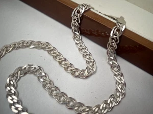 SUPERB HEAVY 925 SOLID STERLING SILVER CHUNKY 18" 46CM MODERNIST CHAIN NECKLACE - Picture 1 of 12