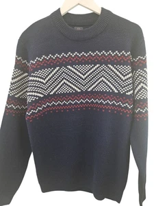 Next Herren Pullover Medium Navy Blau Fair Isle Strick Rundhals Wollmischung - Bild 1 von 9