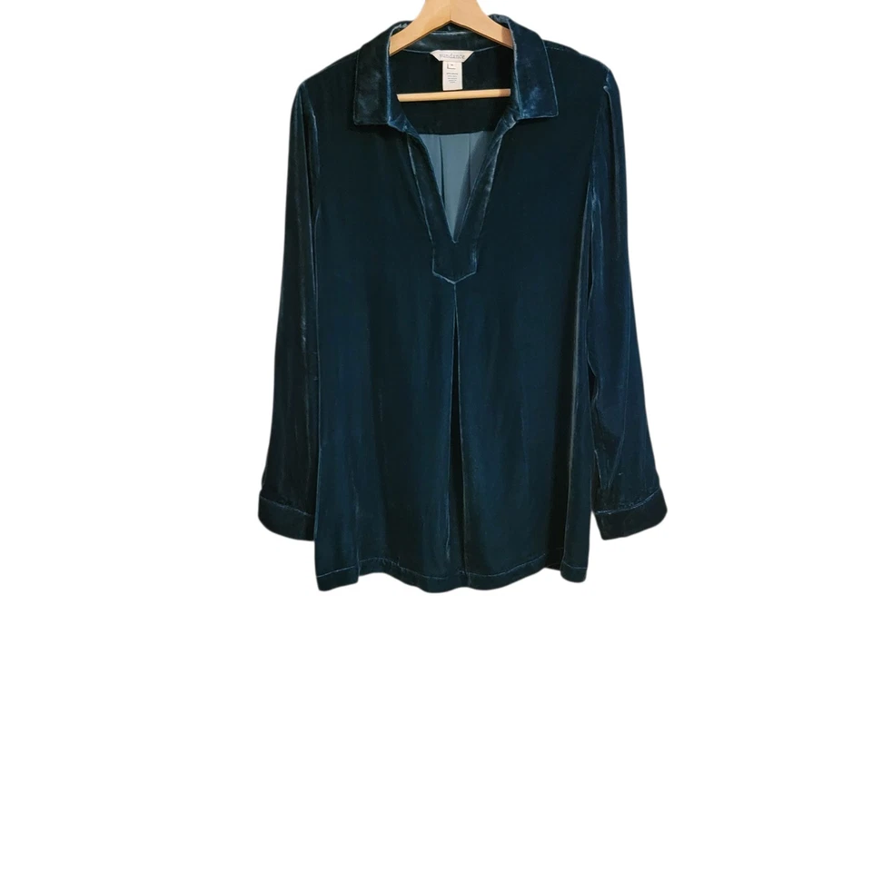 Топ Sundance зеленый бархат с длинным рукавом средний шелковая смесь  - Изображение 1 из 4