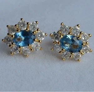 Dolly-Bijoux Grosse BO Puce Marquise Aigue-Marine Cz Plaqué Or 18K 5 Microns - Picture 1 of 1