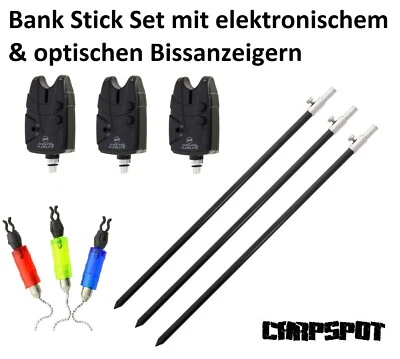 TACKLE SHOP HEINZ Bankstick Set + elektronische Bissanzeiger + Hanger - Rod Pod Rutenhalter Black