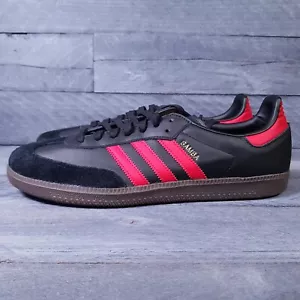 ADIDAS Samba Team Manchester United Shoes Leather Mens 12.5 Black Red Bred - Picture 1 of 7