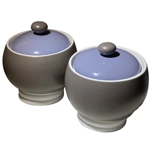 Set of 2 Pfaltzgraff Stoneware Mystic Orb Charcoal Gray Canister & Violet Lids - Picture 1 of 11