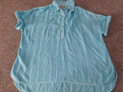 Chicos 衬衫尺寸 3 蓝色女式条纹弹力纽扣无铁经典 — 第 1/4 张图片