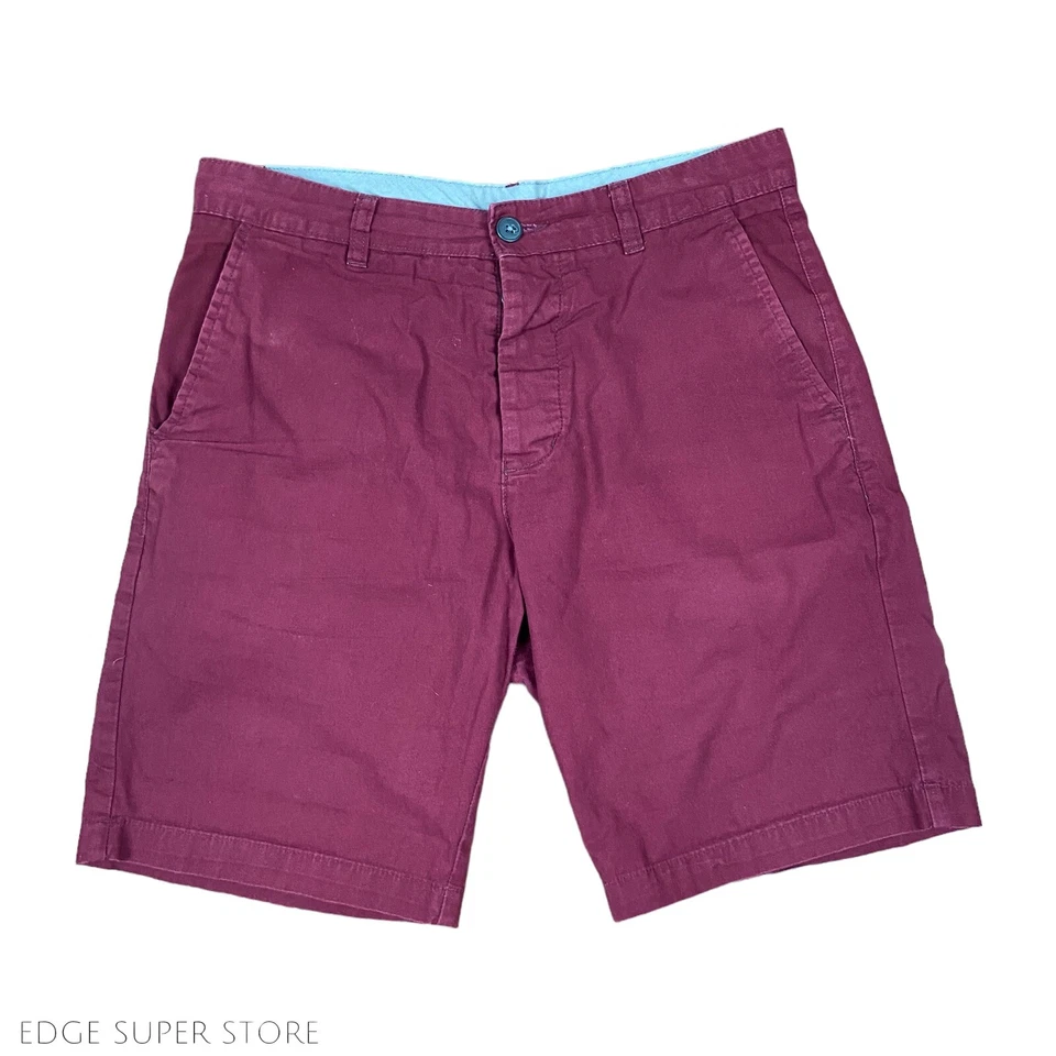 H&M Divided Dark Red Distressed Chino 9" Inseam Cotton Bermuda Shorts Size 28 - Image 1 of 4