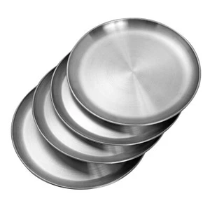 4 Pack 10 Inch Stainless Steel Plates Unbreakable Dinner Plates for Camping Food - Picture 1 of 9