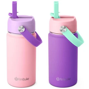 Kids Insulated Water Bottle 14oz Bpafree 18/8 Stainless Steel Travel Tumbler Lea - Picture 1 of 7