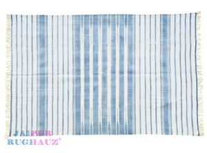 6x9 Blue White Dhurrie Handmade Cotton Area Rug Vintage Modern Indian Flatweave - Picture 1 of 4