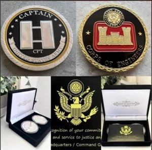 2pcs Army Rank Captain O-3 And CORPS OF ENGINEERS CHALLENGE COINS - Picture 1 of 10