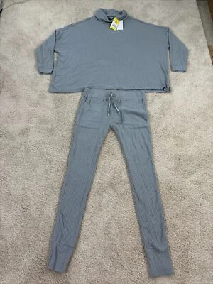 HONEYDEW 睡衣 2 件套休闲小号灰色舒适围脖华夫饼全新带标签 — 第 1/4 张图片