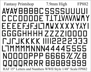 RAF Numbers and Letters 15" water slide ransfers WW11 BLACK 1/48 FP882BLK - Picture 1 of 3