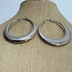 Milor Stainless Steel Puffy Hoop Earrings, Silvertone Milor Stainless Steel - Picture 1 of 10