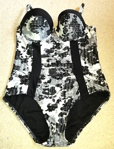 Womens Swim Suit-SWIMSUITSFORALL-black/white/gry padded underwire one piece-16 - Picture 1 of 7