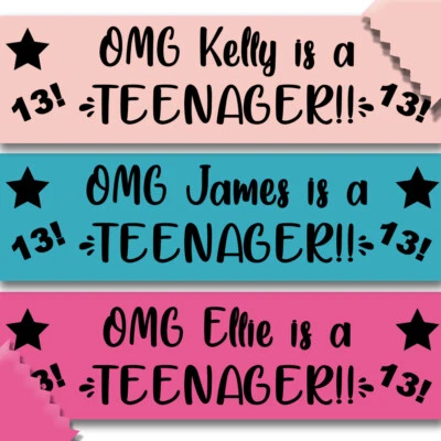 MY PRETTY LITTLE GIFTS Personalised Teenager Birthday Banner OMG Wall Decoration Party Event 13th Teen