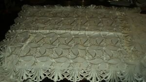 VINTAGE FRENCH ECRU EMBROIDERED EYELET DUVET COVER PEARL COTTON/COTTON*2 CASES 