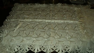 VINTAGE FRENCH ECRU EMBROIDERED EYELET DUVET COVER PEARL COTTON/COTTON*2 CASES  - Image 1 of 4