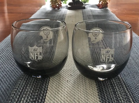 SF 49ers & Oakland Raiders Smoked Whiskey Low Ball Glasses Shell Gas Giveaway Cover