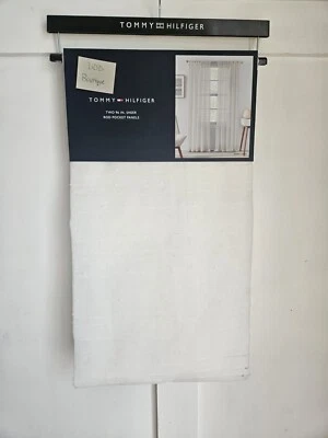 NEW! Tommy Hilfiger White Sheer Curtain 50 x 96 Pair EMMET SRIPE Panels 2 pc SET - Imagem 1 de 4