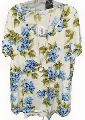 NUEVO CON ETIQUETAS LULAROE 3XL Blanco Azul Verde Apio Tostado Floral Camiseta Clásica IMPRESIONANTE Foto 1 de 4