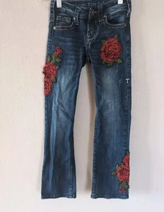 Cowgirl Tuff Jeans Girls 7 Roses Are Red Distressed Denim Boho Flared Rodeo - Picture 1 of 11