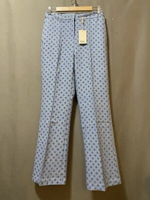 NWT ELIE TAHARI Women Zipper Hi-Rise Pintuck Flare Pants Size 8 Blue Gray Floral - Image 1 of 4